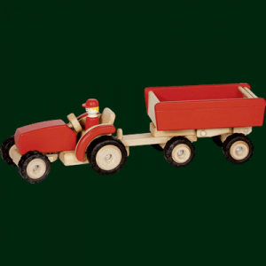TRACTEUR AVEC REMORQUE BOIS ROUGE