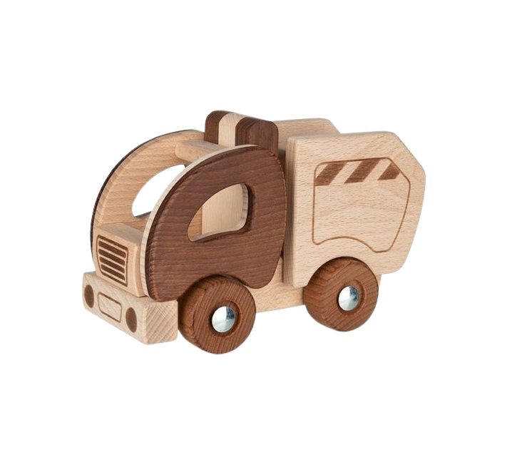 VEHICULE BOIS CAMION POUBELLE NATURE
