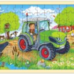 Puzzle en bois 96 pièces Tracteur Vert