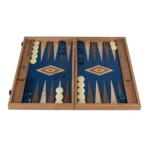Backgammon Marqueté en Noyer et Intérieur Bleu