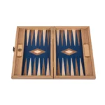 Backgammon Marqueté en Noyer et Intérieur Bleu Petit Modèle