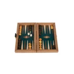 Backgammon Marqueté en Noyer et Intérieur Vert Modèle Voyage