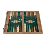 Backgammon Marqueté en Noyer et Intérieur Vert Petit Modèle