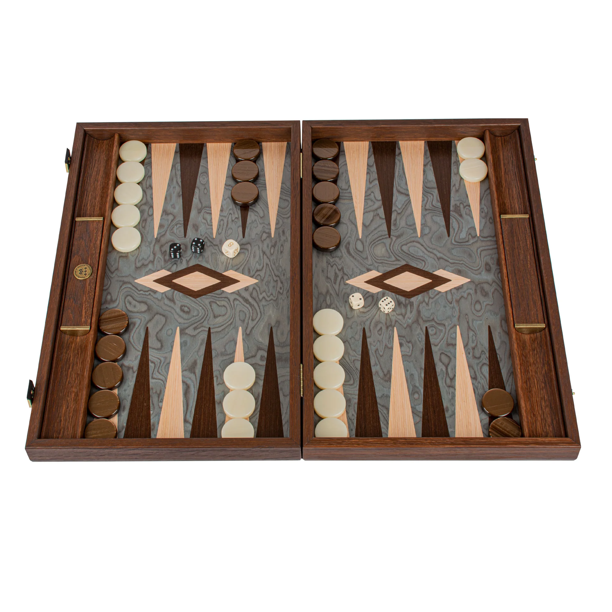 backgammon-marquete-loupe-de-noyer-wenge-et-chene-1 Backgammon Marqueté Loupe de Noyer, Wengé et Chêne – Image 1